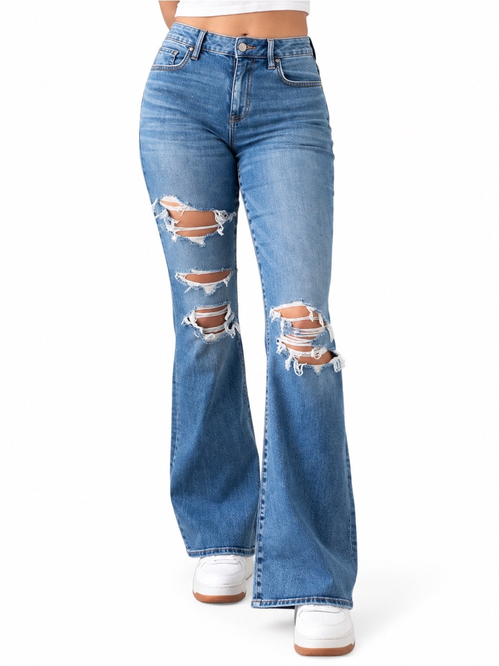 American Eagle Curvy Super High Rise Flare distressed size 8 long 4851 12